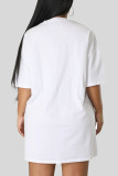 ホワイトカジュアルプリントバンデージパッチワークOネックTシャツドレスドレス