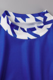 Blauw casual patchwork met O-hals en korte mouwen, twee stukken