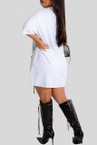 Weißes, lässiges Bandage-Patchwork-T-Shirt-Kleid mit O-Ausschnitt