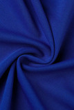 Королевские синие элегантные однотонные лоскутные платья с круглым вырезом и юбкой-карандашом