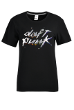 Svart Street Basis Print Patchwork T-shirts med bokstaven O-hals
