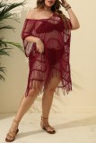 Пурпурно-красное сексуальное сплошное полупрозрачное прозрачное пляжное платье с V-образным вырезом Плюс размер Купальники