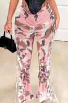 Roze Casual Camouflage Print Patchwork Normale Conventionele Full Print Broek