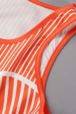Ropa deportiva casual naranja Estampado de rayas Patchwork O Cuello Sin mangas Dos piezas