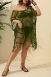 アーミー グリーンのセクシーなソリッド中空アウト シースルー V ネック ビーチ ドレス プラス サイズの水着