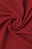 Röd Sexig Solid urholkad Patchwork Genomskinlig Halter Pencil Skirt Klänningar