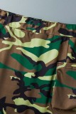 Groene casual camouflageprint slit normale hoge taille conventionele volledige print rokken