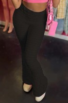 Pantalones casuales de color liso con altavoz de cintura alta regular de patchwork sólido negro
