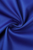 Blauw casual patchwork met O-hals en korte mouwen, twee stukken