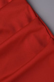 Röd Sexig Solid Patchwork Asymmetrisk Off the Shoulder Pencil Skirt Klänningar