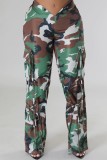Pantalon décontracté à imprimé camouflage décontracté vert armée