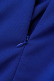 ロイヤル ブルー エレガント ソリッド パッチワーク O ネック ペンシル スカート ドレス