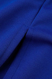 Королевские синие элегантные однотонные лоскутные платья с круглым вырезом и юбкой-карандашом