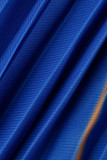 Темно-синий Повседневный Элегантный принт с постепенными изменениями Пэчворк Складка О-образный вырез С коротким рукавом Из двух частей