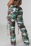 Pantaloni a stampa intera convenzionali regolari patchwork con stampa mimetica casual verde militare