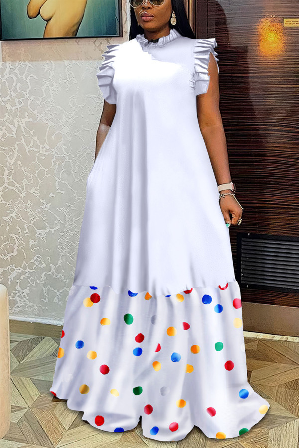 Witte vintage elegante print luipaard patchwork lange jurk Grote maten jurken