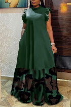 Vestido longo vintage com estampa leopardo patchwork verde tinta elegante vestidos tamanho grande