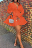 Tangerine Повседневные однотонные платья в стиле пэчворк с отложным воротником и пряжкой