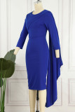 Royal Blue Elegant Solid Patchwork O Neck Pencil Skirt Klänningar