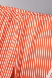 Oranje casual sportkleding gestreepte print patchwork O-hals mouwloos tweedelig