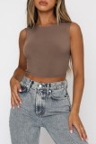 Dark Gray Casual Solid Basic O Neck Tops