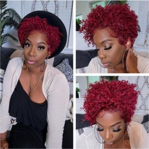 Burgundy Casual Solid Patchwork Wigs