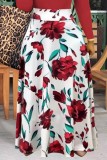 Red Casual Print Patchwork O Neck Long Sleeve Plus Size Dresses