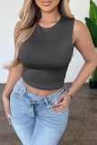 Blue Gray Casual Solid Basic O Neck Tops
