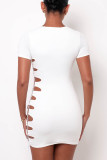 White Sexy Print Bandage Hollowed Out Patchwork O Neck Pencil Skirt Dresses