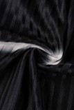 Черный Повседневная полосатый принт Классический О-образный вырез С коротким рукавом Из двух частей