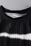 Black Casual Striped Print Basic O Neck Short Sleeve Two Pieces
