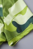 Groen Geel Casual Camouflage Print Basic T-shirts met O-hals