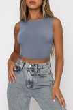 Dark Gray Casual Solid Basic O Neck Tops