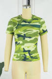 Camisetas básicas com estampa de camuflagem verdes amarelas casuais