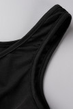 Negro Casual Sólido Básico Cuello en U Sin mangas Dos piezas