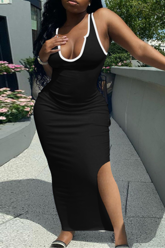 Black Sexy Solid Patchwork U Neck Pencil Skirt Dresses