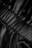 Vestidos pretos casuais elegantes sólidos patchwork com dobra no pescoço