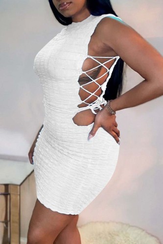 White Sexy Casual Solid Bandage O Neck Sleeveless Dress Dresses