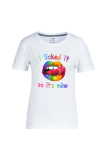 Marinblå Casual Daily Lips Tryckta Patchwork O-hals T-shirts