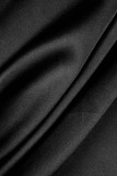 Zwarte casual elegante effen patchwork jurken met vouw en hals