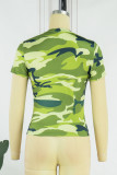 T-shirts à col rond basiques à imprimé camouflage vert jaune
