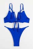 Blauer, sexy, fester Verband, ausgehöhlte, rückenfreie Badebekleidung (mit Polsterung)