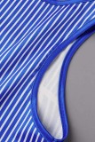 Blauwe casual sportkleding gestreepte print patchwork O-hals mouwloos tweedelig