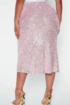 Pink Casual Solid Sequins Patchwork High Waist Straight Solid Color Bottoms