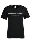 Zwarte T-shirts met dagelijkse print en patchwork letter O-hals