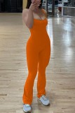 オレンジセクシーカジュアルソリッドバックレススパゲッティストラップスキニージャンプスーツ
