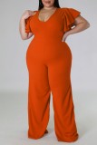Orange Casual Solid Basic V-Ausschnitt Plus Size Jumpsuits