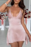 Розовые сексуальные однотонные платья с открытой спиной и V-образным вырезом
