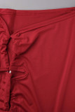 Bandagem Sólida Sexy Vermelho Rosa Retalhos Cavado Sem Mangas Duas Peças