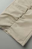 Khaki Casual Solid Patchwork Pocket Fold High Waist Straight Solid Color Bottoms